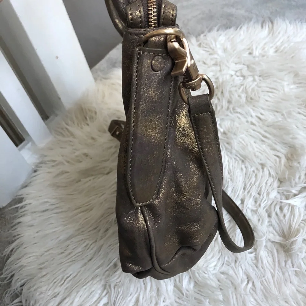 Botkier Leather Valentina Brown Gold Metallic Large Satchel Bag EUC